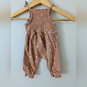 Grayson Mini Jumpsuit Romper Size 9M Brown Rainbows Gauze Muslin Cottagecore